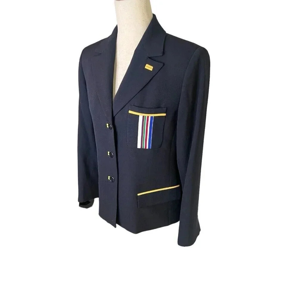 Austin Reed USA Womens 10 Petite Navy Wool Blazer Jacket Preppy Prep School Boy - Picture 5 of 16